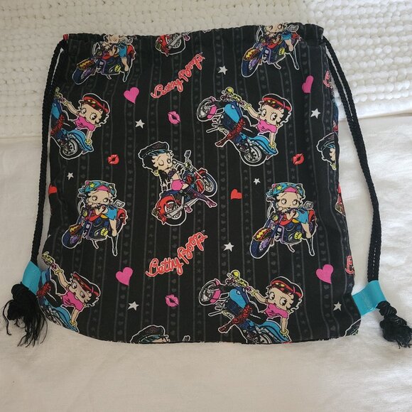 Betty Boop Cinch Bag Mini Backpack drawstring Biker Playful Pop Culture colorful - Picture 1 of 9